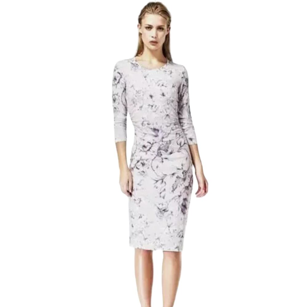 Reiss Women Balbina Pale Purple Floral Long Sleeve Form Fitting Midi Dress‎ XS